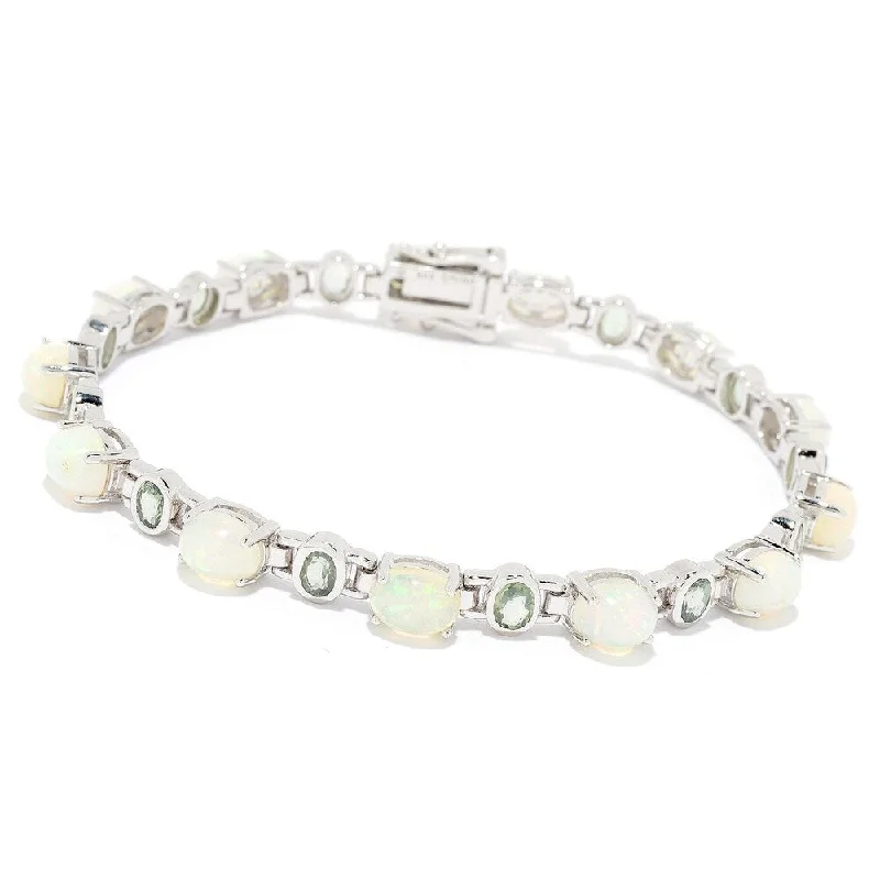 bohemian bracelet for women -Sterling Silver 7.5" Ethiopian Opal & Green Sapphire Line Bracelet