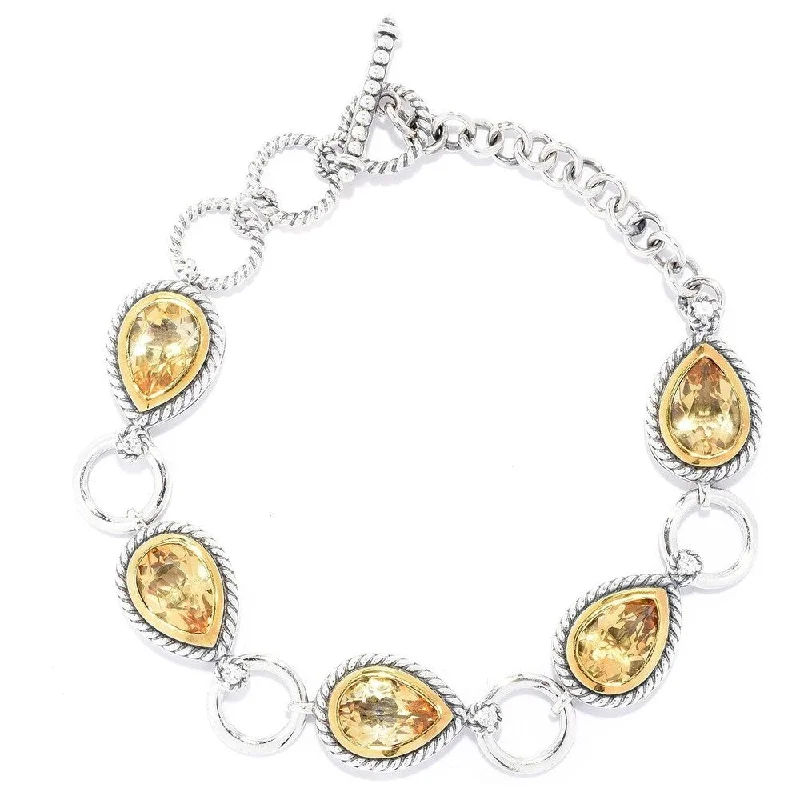 engraved bangle bracelet for women -Sterling Silver 8.20ctw Pear Cut Citrine & White Zircon Toggle Bracelet