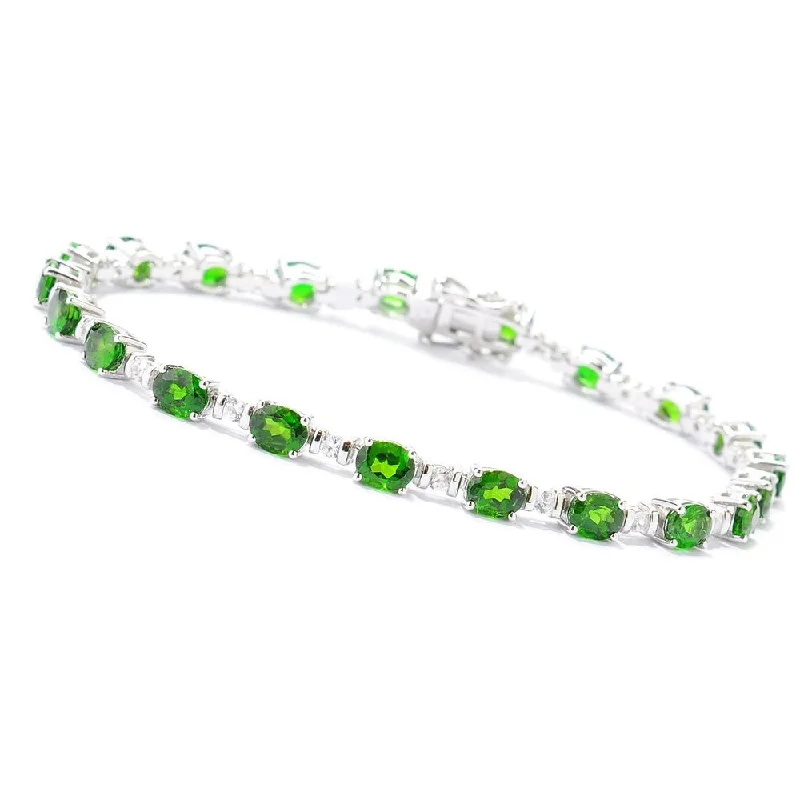 personalized charm bracelet for anniversaries -Sterling Silver 8.8 CTW Chrome Diopside and White Zirconia Bracelet