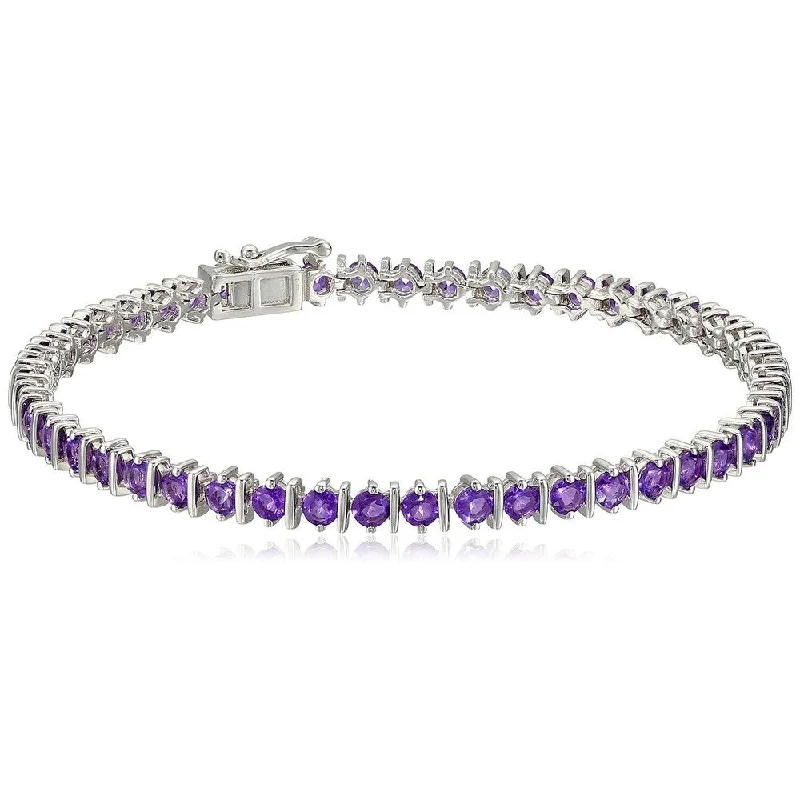 turquoise bracelet for women -Sterling Silver African Amethyst Round Tennis Bracelet, 7.25" - Purple