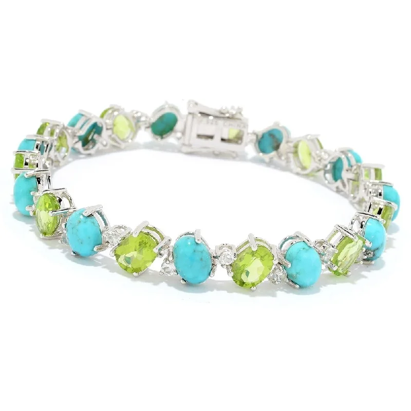 men’s gold chain bracelet -Sterling Silver Campitos Turquoise & Peridot Line Bracelet