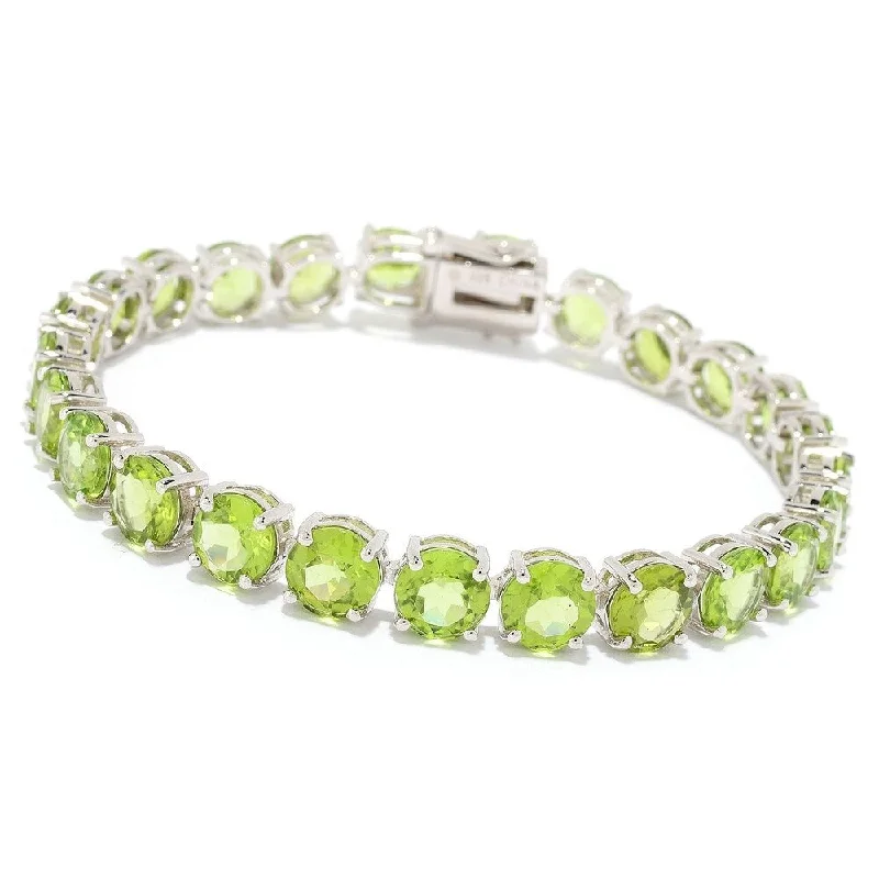 gold link bracelet for women -Sterling Silver Choice of Length Round Peridot Line Bracelet