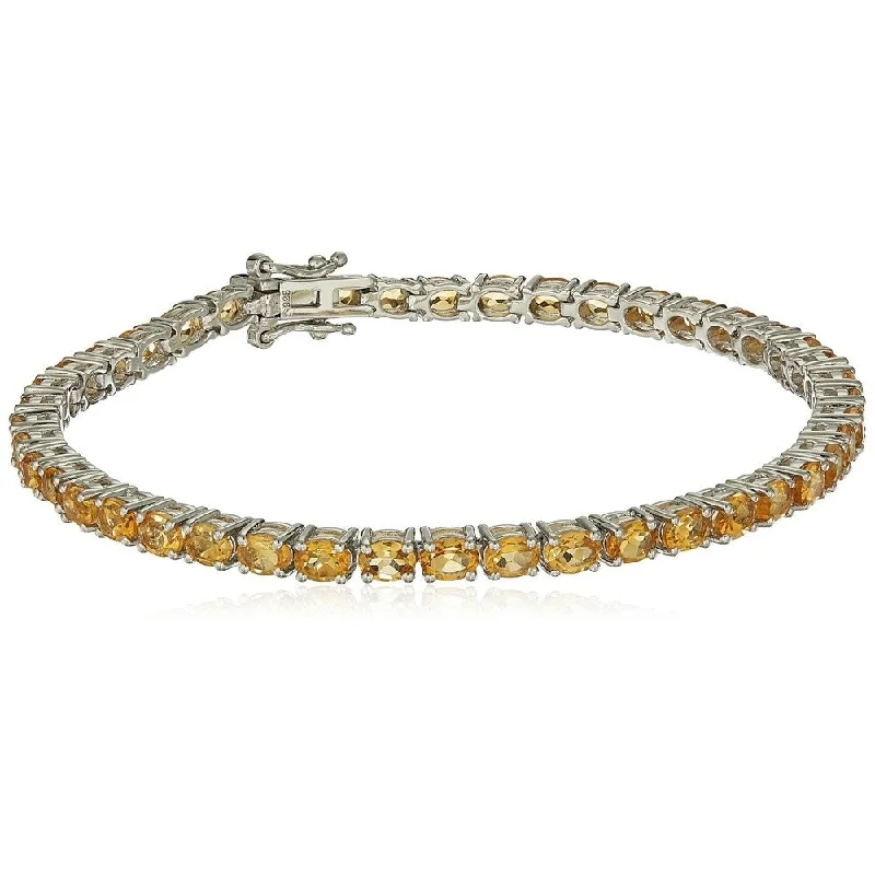 silver cuff bracelet for women -Sterling Silver Citrine Oval Tennis Bracelet, 7.25"