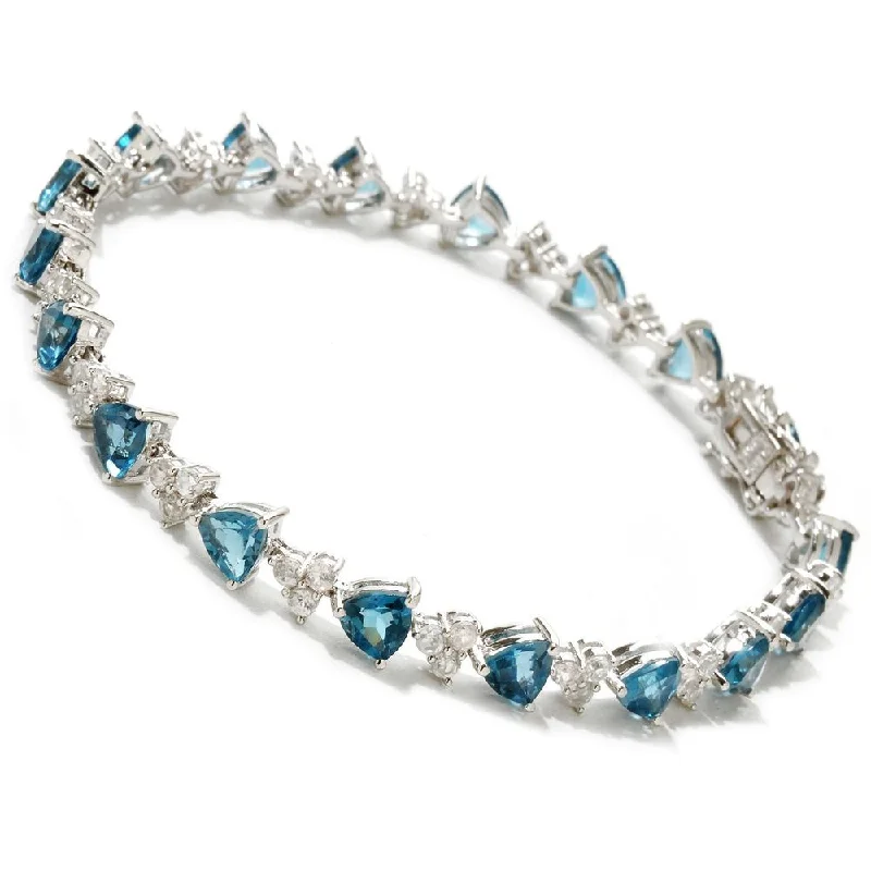 trendy charm bracelet for women -Sterling Silver London Blue Topaz and White Topaz Tennis Bracelet