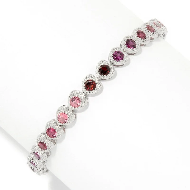 tennis bracelet for women -Sterling Silver Multi Gemstone Heart Tennis Bracelet