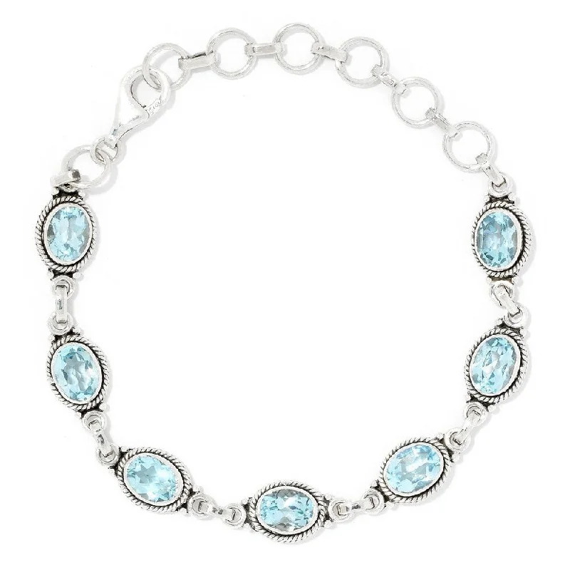 gold link bracelet for women -Sterling Silver Oval Cut Blue Topaz Adjustable Line Bracelet