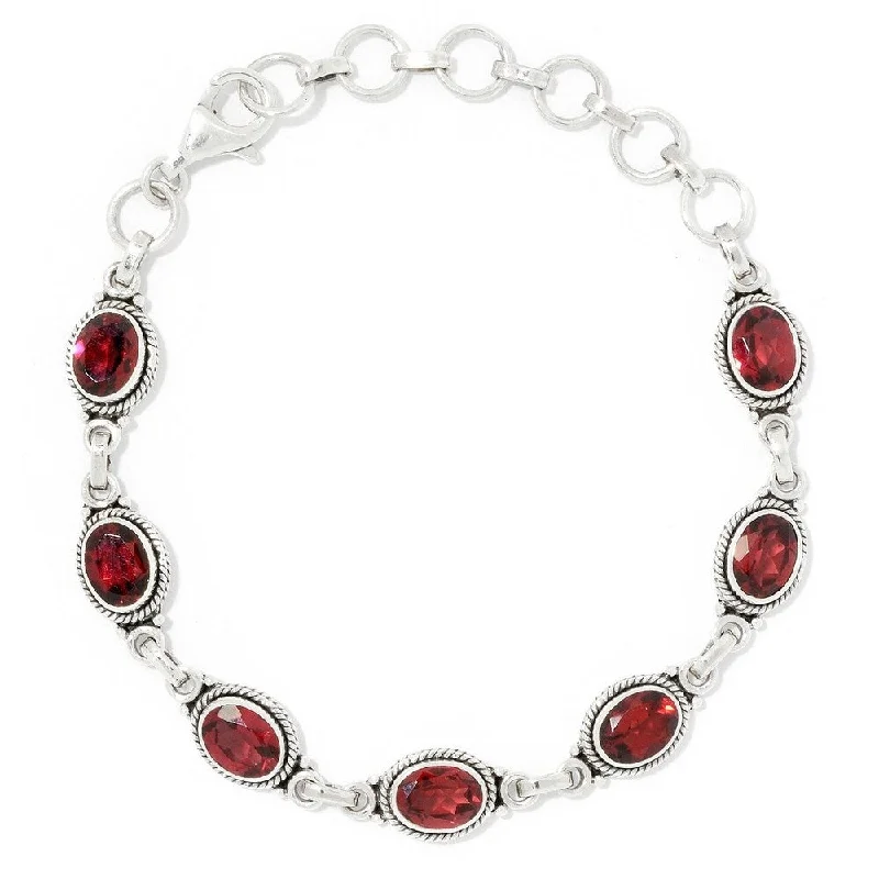 couple’s bracelet set for him and her -Sterling Silver Oval Cut Red Garnet Adjustable Line Bracelet