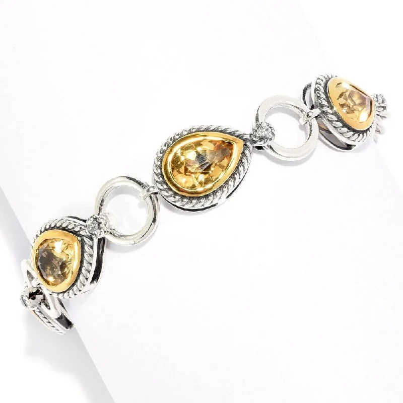 gold charm bracelet for women -Sterling Silver Pear Cut Citrine & White Zircon Toggle Bracelet