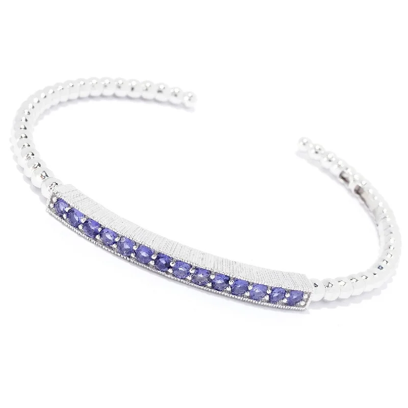 silver chain bracelet for men -Sterling Silver Plated Iolite Beaded Hinged Cuff Bracelet