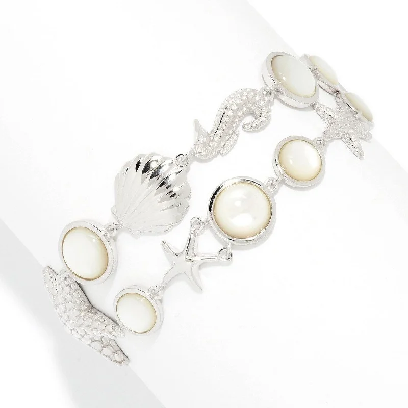 men’s chain bracelet for casual wear -Sterling Silver White Mother-of-Pearl Sea Life 2-Row Bracelet