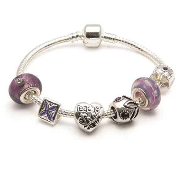 adjustable bangle bracelet for women -Teacher 'Purple Haze' Silver Plated Charm Bead Bracelet