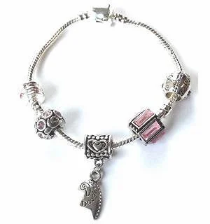 heart-shaped bracelet for gifts -Teenager's Daughter 'Half Heart Pink Sparkle' Silver Plated Charm Bracelet