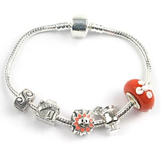 sterling silver bracelet for women -Teenager's 'Holiday Romance' Silver Plated Charm Bead Bracelet