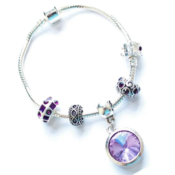 men’s gold bracelet for weddings -Teenager's 'June Birthstone' Amethyst Colored Crystal Silver Plated Charm Bead Bracelet