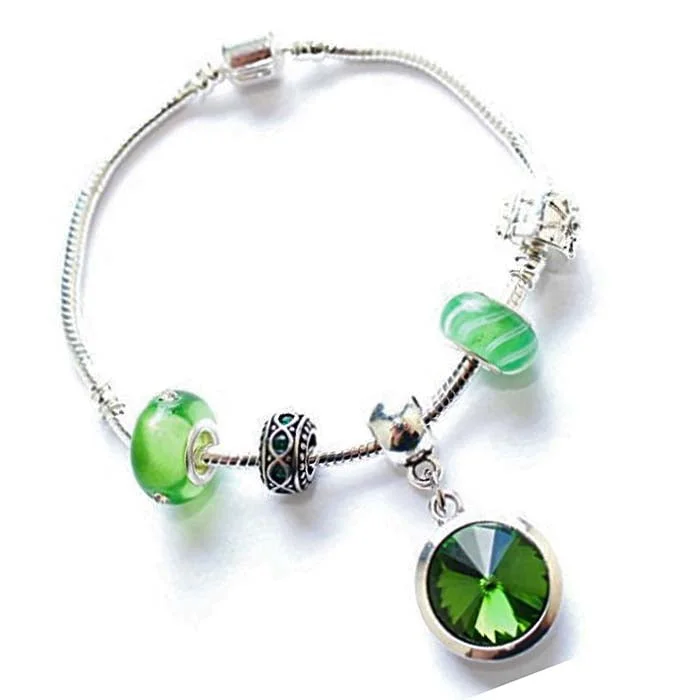 silver heart bracelet for women -Teenager's 'May Birthstone' Emerald Colored Crystal Silver Plated Charm Bead Bracelet