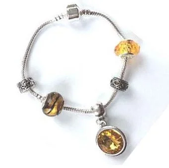 custom birthstone bracelet for women -Teenager's 'November Birthstone' Topaz Colored Crystal Silver Plated Charm Bead Bracelet