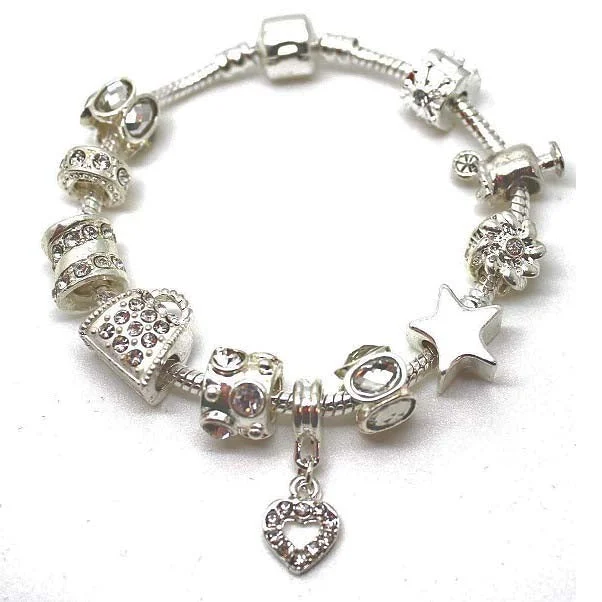 custom birthstone bracelet for women -Teenager's 'Prom Queen' Silver Plated Charm Bead Bracelet