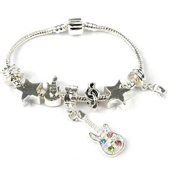 custom gemstone charm bracelet for gifts -Teenager's 'Rock Star' Silver Plated Charm Bead Bracelet