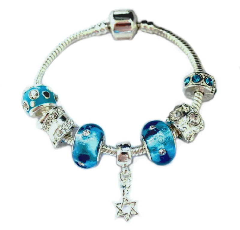 friendship bracelet for girls -Teenager's 'Star of David' Silver Plated Charm Bead Bracelet