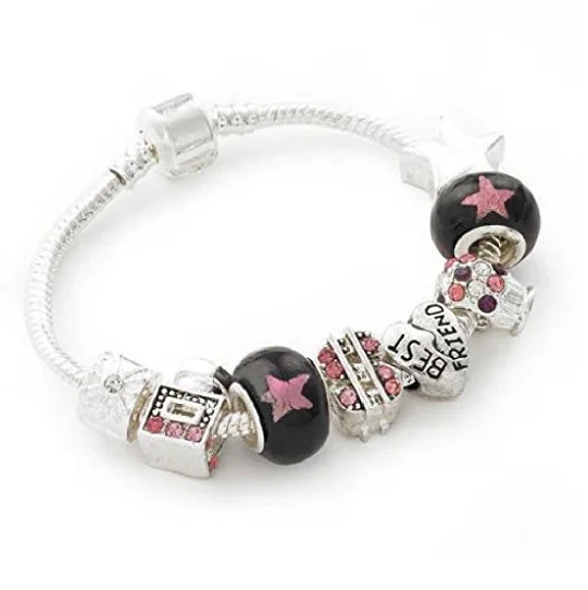 personalized charm bracelet for girls -Teenager's/Tween's 'Best Friends Love 2 Party' Silver Plated Charm Bead Bracelet