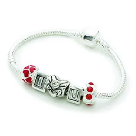 personalized name bracelet for women -Teenager's/Tweens 'I Love You' Silver Plated Charm Bead Bracelet