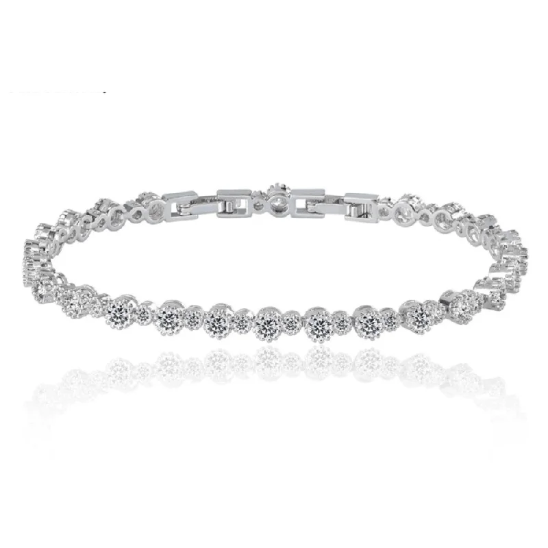 statement bracelet for women -Round Cut Cubic Zirconia Tennis Bracelet for Women with White Diamond Round Cut Cubic Zirconia