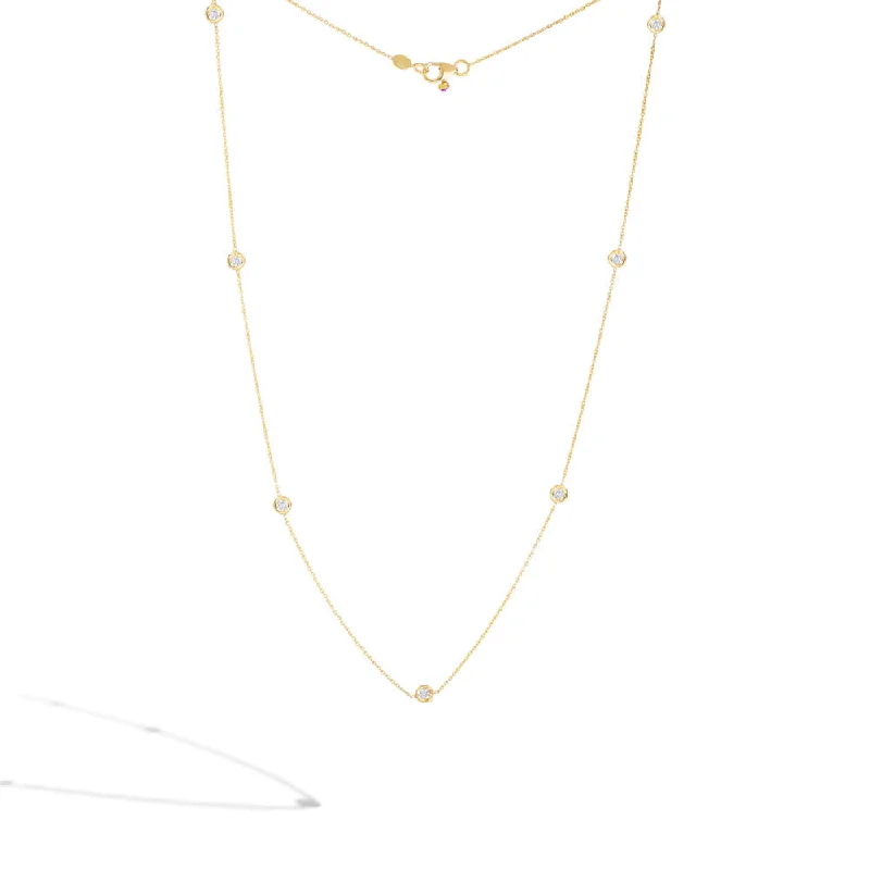 simple silver chain necklaces-Diamond Station  Necklace