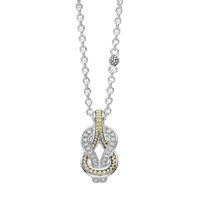 sterling silver chain necklaces-Two Tone Knot Diamond Pendant Necklace