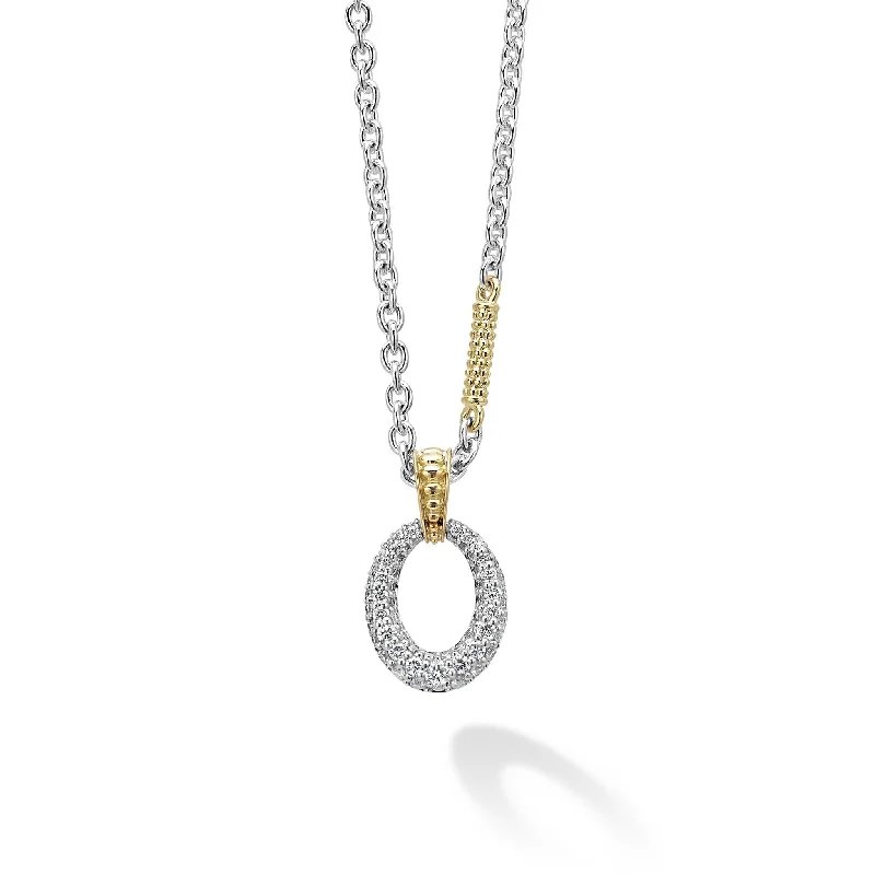 necklace sets for women-Two Tone Oval Diamond Pendant Necklace