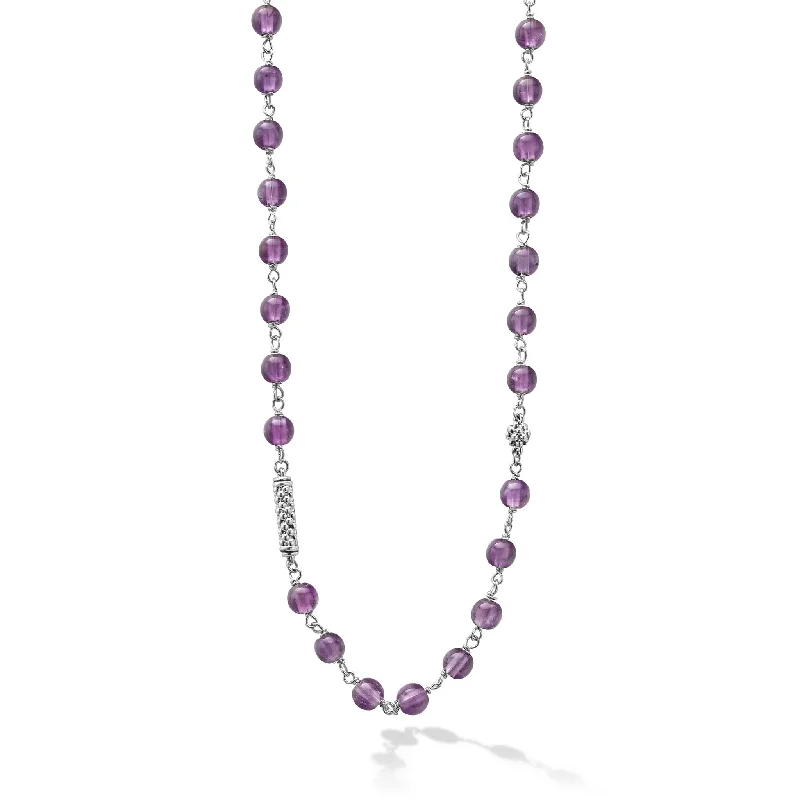 men's pendant necklaces-Long Amethyst Beaded Necklace