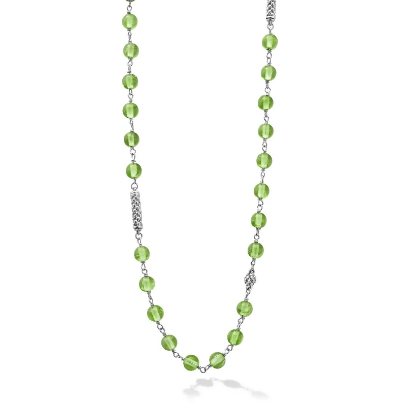 heart-shaped gold necklaces-Long Peridot Beaded Necklace