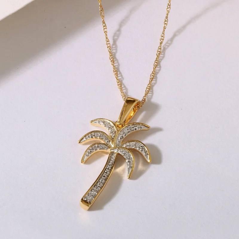 custom engraving necklaces-1/20ct TDW Diamond Palm Tree Pendant Necklace in Silver