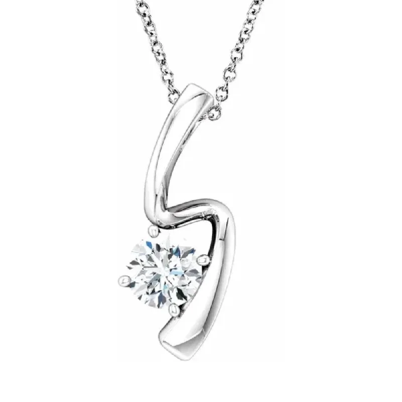 handmade necklaces for women-1/2ct Solitaire Round Moissanite 10k White Gold Pendant & Chain Womens Jewelry