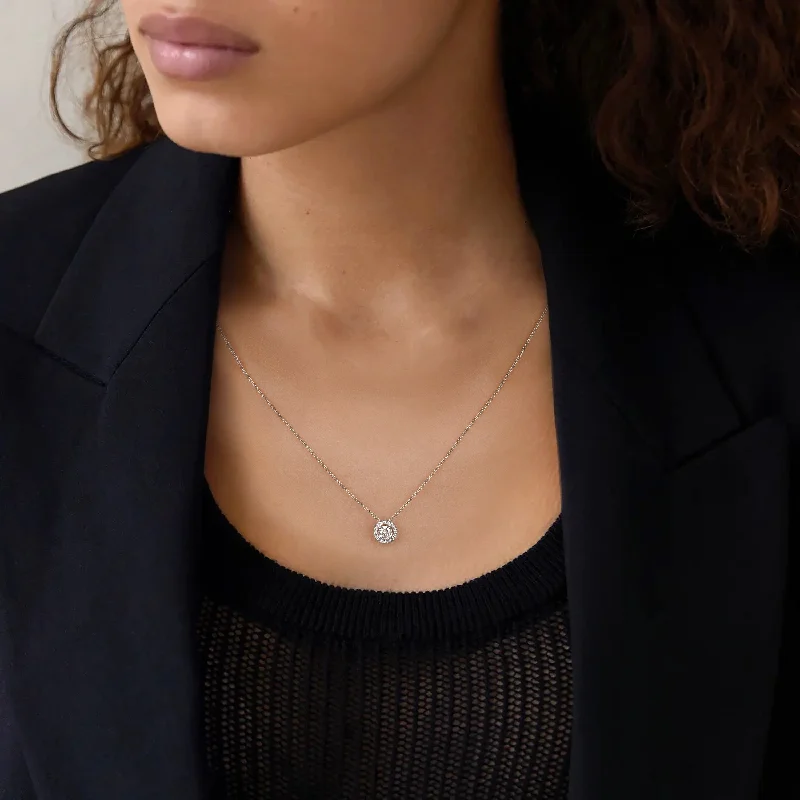 dainty necklaces for women-1/2ct TDW Lab-grown Diamonds Halo Pendant Necklace in 14k Gold