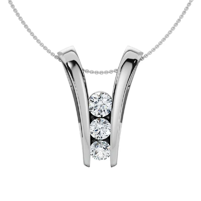 modern necklaces for women-1/2Ct Three Stone Diamond Pendant Gold Women's 18" Necklace Lab Grown