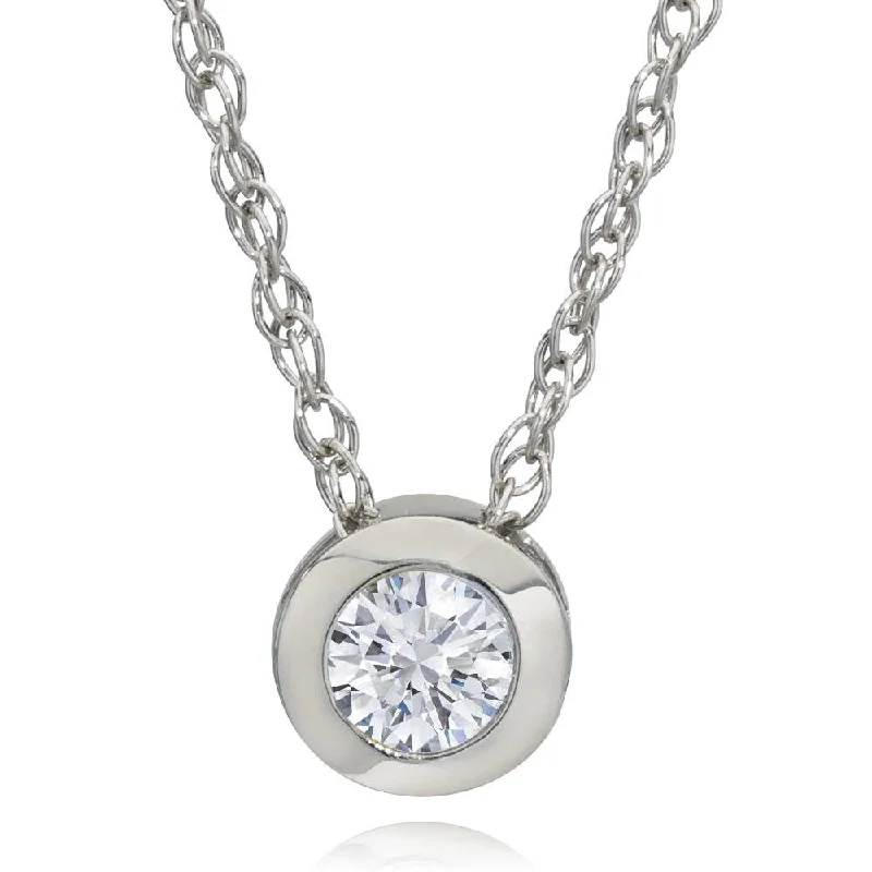 adjustable necklaces for women-1/3ct Bezel Solitaire Pendant White Gold