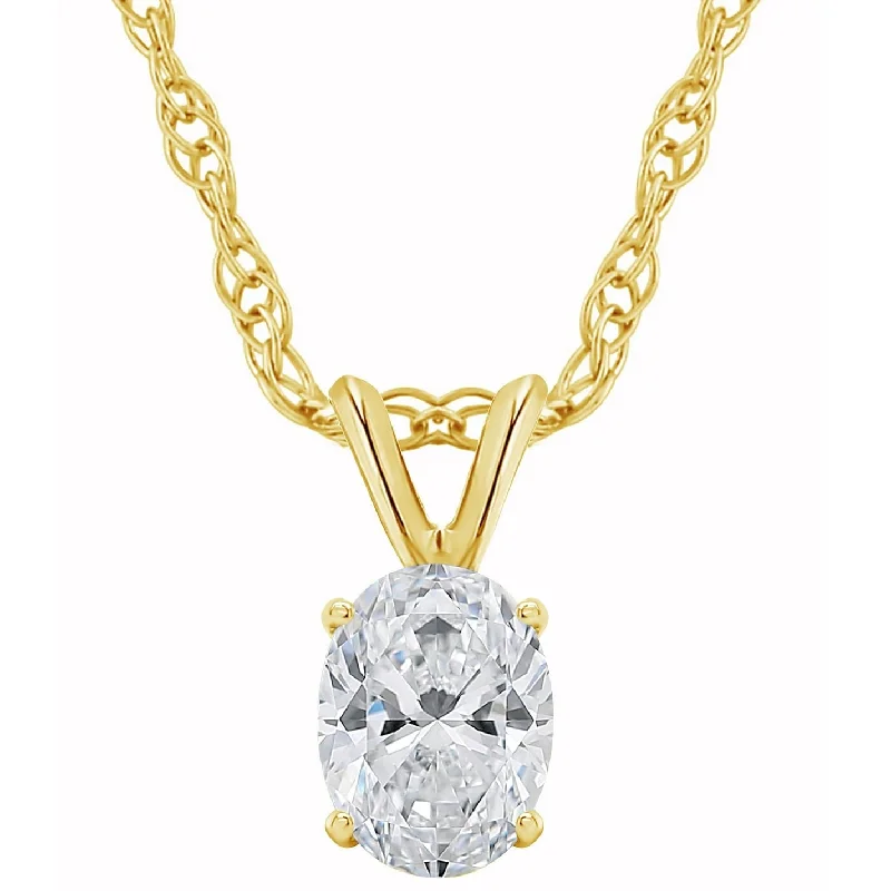 women’s minimalist pendant necklaces-1/3Ct Certified Lab Grown Oval Diamond Solitaire Pendant Yellow Gold Necklace