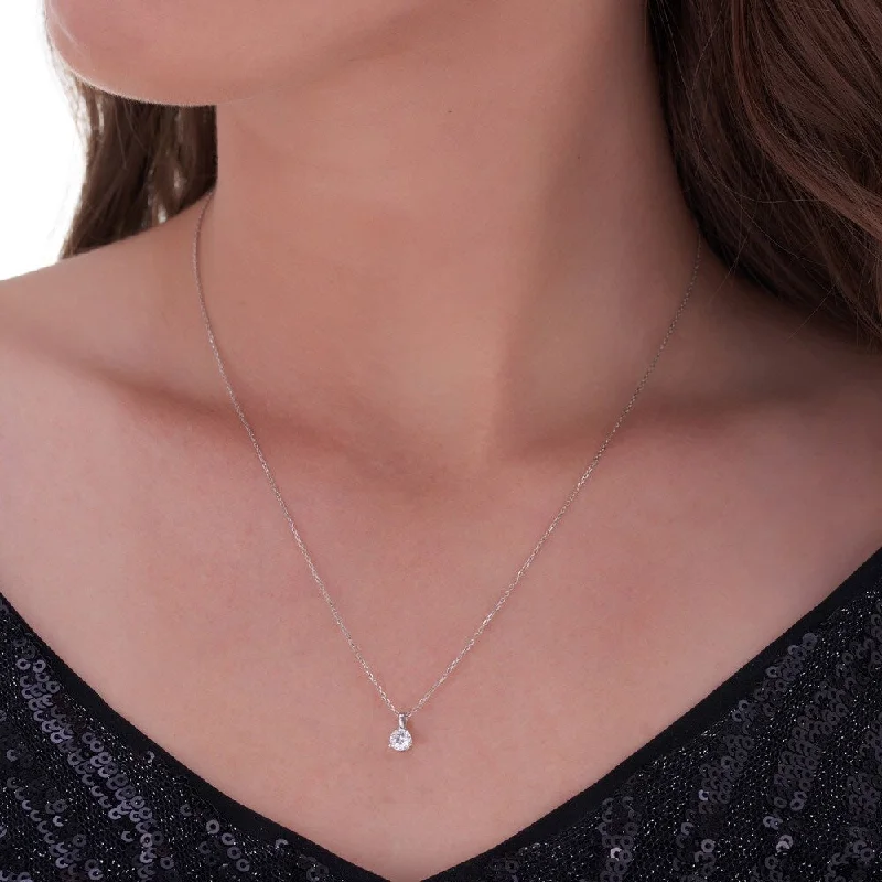 double-layered necklaces-1/3Ct EX3 Lab Grown Diamond Solitaire Pendant Necklace IGI Certified White Gold