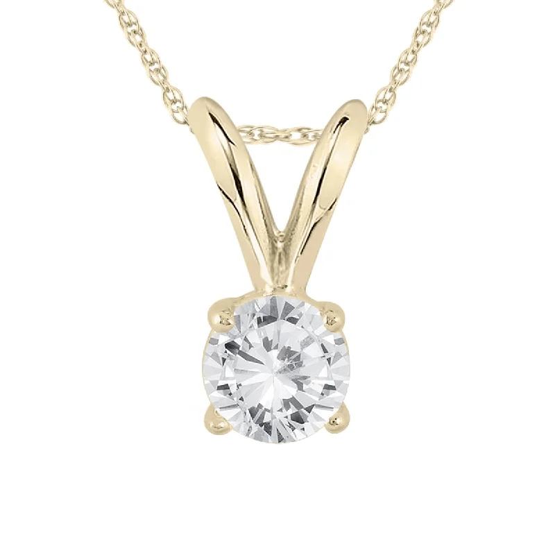 luxury gold necklaces-1/7 Carat Round Diamond Solitaire Pendant in 14K Yellow Gold