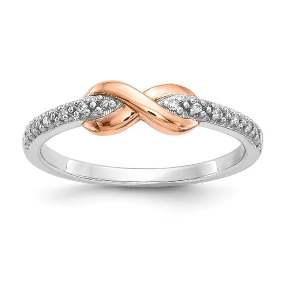 silver statement ring for women -10k Rose Gold and Sterling Silver Diamond Infinity Ring