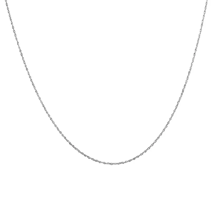 simple pendant necklaces for men-10K White Gold 16" Rope Chain with Spring Ring Clasp