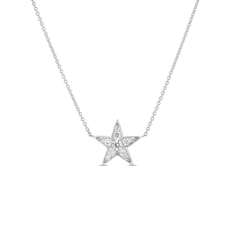 custom engraving necklaces-Diamond 5 Point Star Necklace