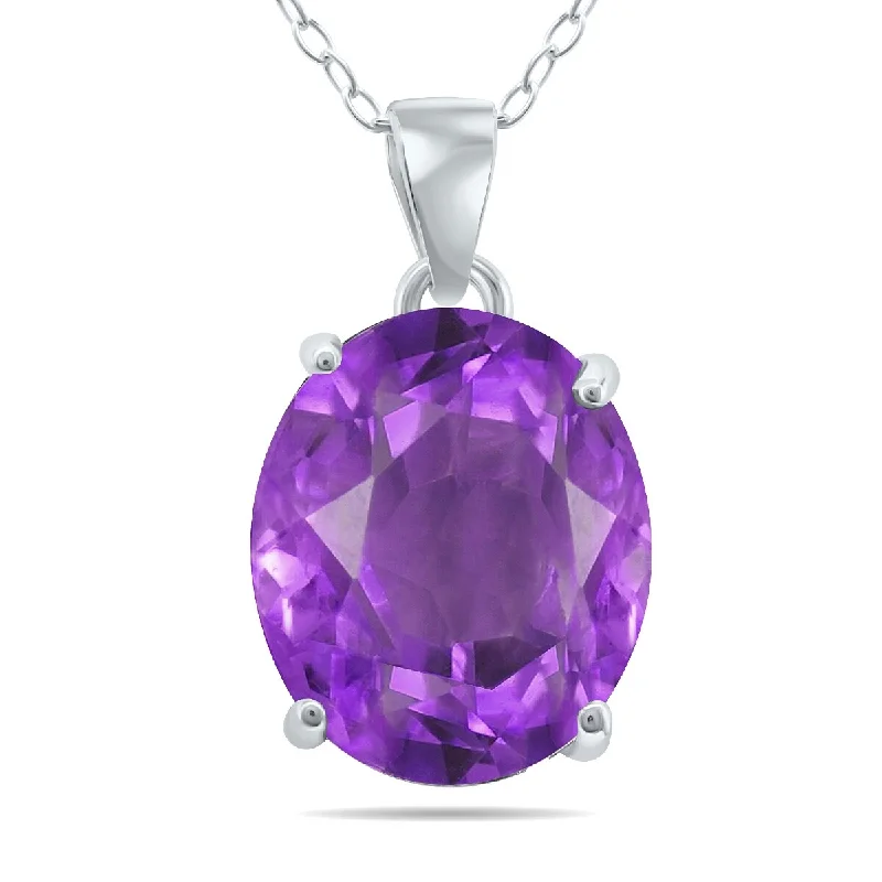 silver lock necklaces-12X10mm Genuine Oval Amethyst Solitaire Pendant in .925 Sterling Silver