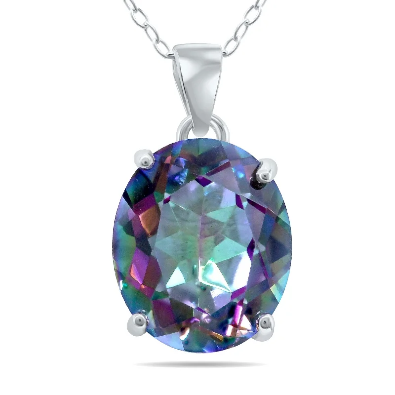 colorful gemstone necklaces-12X10mm Oval Mystic Topaz Pendant in .925 Sterling Silver