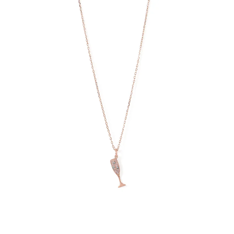 luxury diamond necklaces-14 Karat Rose Gold Plated Sterling Silver CZ Champagne Glass Necklace