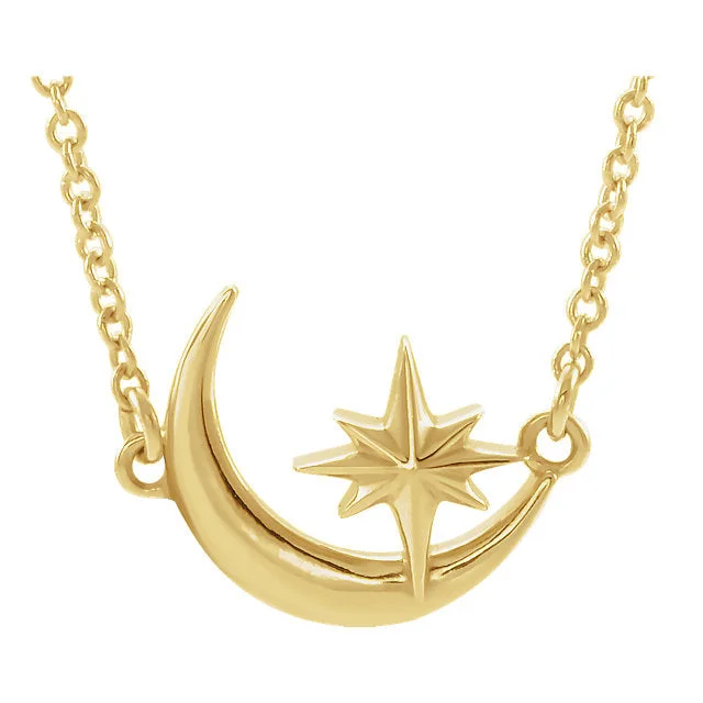 heart-shaped gold necklaces-14K Gold Crescent Moon & Star Necklace - Yellow Rose or White Gold