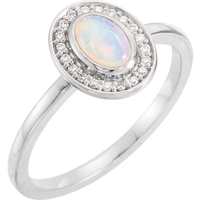 black diamond ring for men -14k Gold Oval Genuine Opal Diamond Halo Ring - White, Yellow or Rose or Platinum