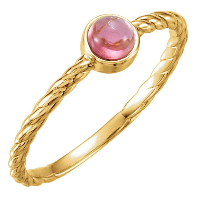 men’s gold signet ring -14K Gold Pink Tourmaline Cabachon Rope Design Ring