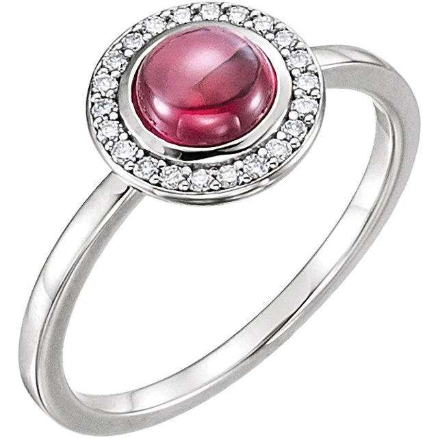 matching wedding rings for couples -14k Gold Rhodolite Garnet & 1/8 CTW Diamond Halo Ring - Rose, Yellow or White