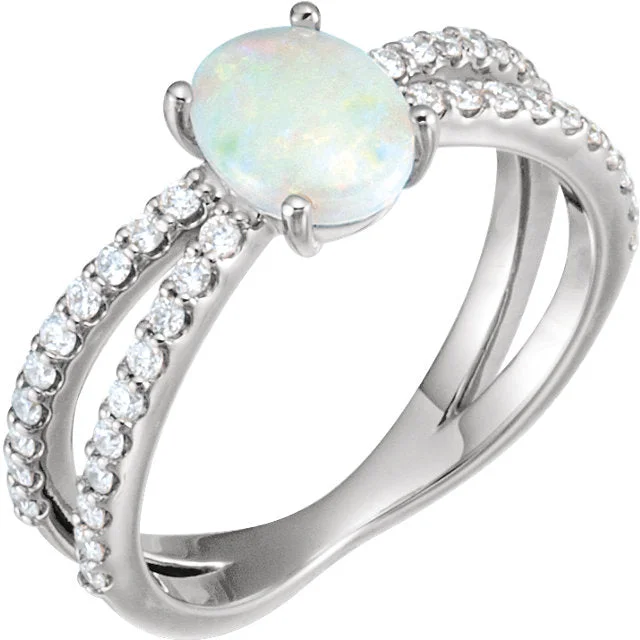 unique promise ring for her -14k Gold Australian Opal X Band Diamond Ring - White, Rose or Yellow